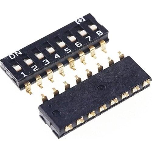 50pcs 8 Way Dip Switches SPST 8 Position 2.54mm 0.100" SMD Slide Standard Actuator Flush Recessed Gull Wing Reflow Solderable