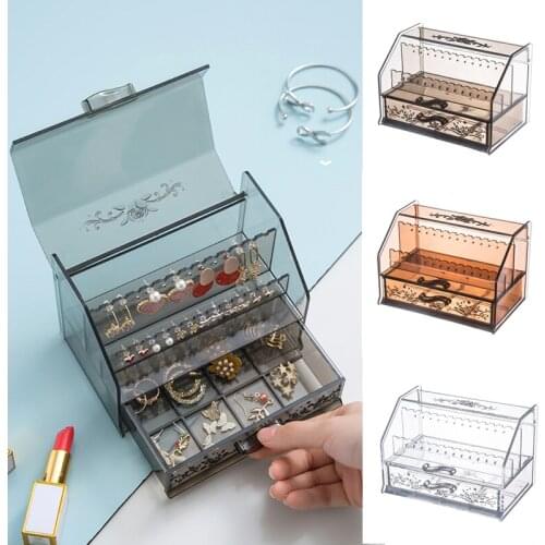 Acrylic Transparent Jewelry Cosmetic Storage Box Bedroom Desktop Makeup Earrings Organizer