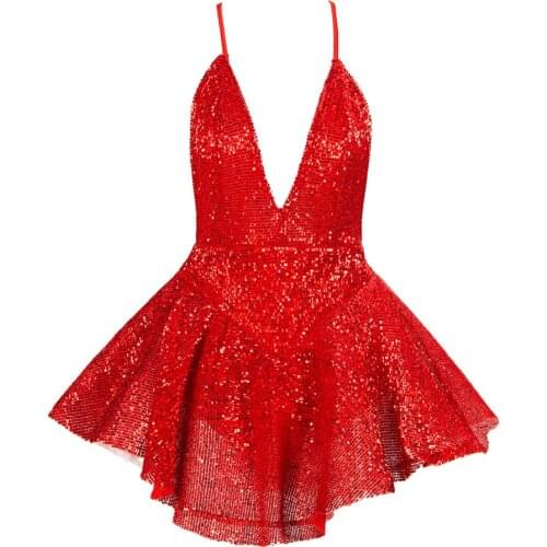 Babatique 2021 New Red White Black Sequin Shining Party Dress Women Vestidos High Quality Backless Ball Gown Mini Sexy Dresses