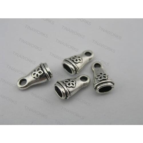 FREE SHIPPING 15 Sets/30pcs Anqitue Silver 5.5x3.2mm Flat Leather Cord End Clasp, Flower Textured
