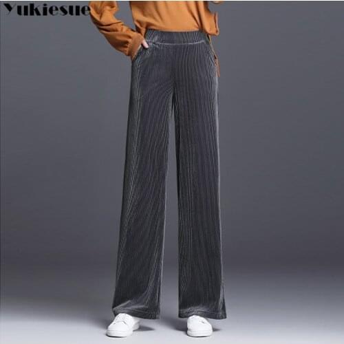 Corduroy streetwear autumn striped womens pants female high waist wide leg pants capris for women trousers woman Plus size