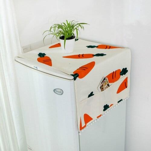 Cute Carrot Printing Cotton Linen Fridge Dust Cover Drum Washing Machine Cover Cloth Microwave Oven Top Cover Pocket Storage