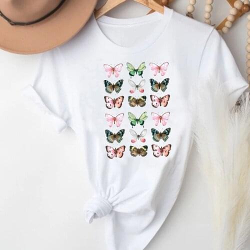 T-shirts Women Watercolor Butterfly Fashion Spring Summer Printing Clothes Graphic Tshirt Top Lady Print Female Tee T-Shirt