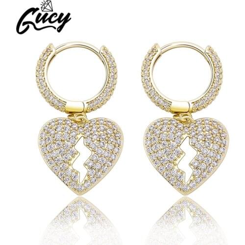 GUCY Fashion Heart Womens Earrings High Quality Iced Out Cubic Zirconia Hip Hop Delicate Jewelry For Women Gift
