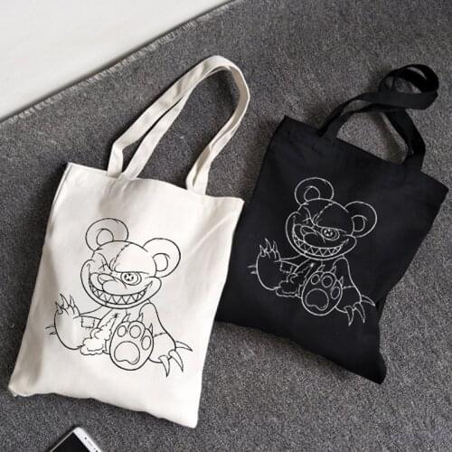 Gothic bear canvas bag female bag casual Harajuku punk streetwear shopper bag Ulzzang kawaii new fun cartoon women shoulder bags
