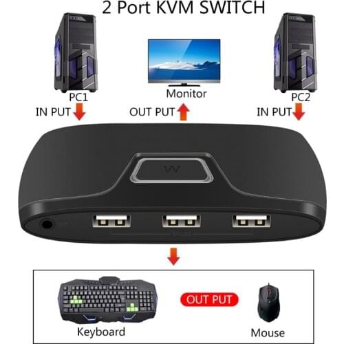 K1KF HDMI-compatiible KVM 2X1 USB Switch USB2.0 Switcher for Windows10 PC Keyboard Mouse Printer 2 Pcs Sharing 1 Device