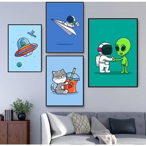 Canvas Pictures Cartoon Cat Colorful Astronaut Home Decor Paintings Wall Art Prints Modern Posters Modular Bedside Background