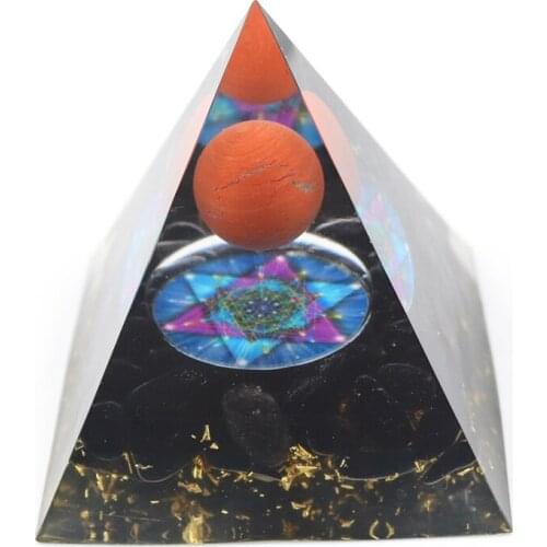 Classic Style Lucky Star Red Stone and Resin Pyramid Pendant Orgone Energy Tree of Life Jewelry