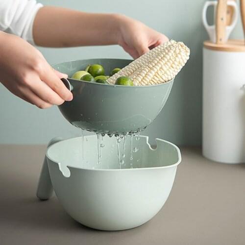 Upgraded Birds Drainage Basket Double-layer Fruit Rotating Drainage Basket Multifunctional Vegetable Washing Basket TS2