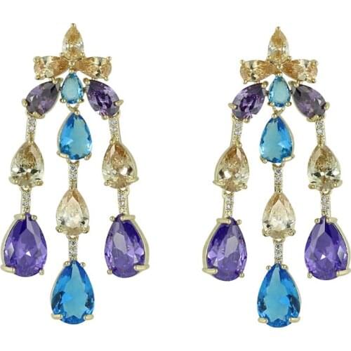 Cubic Zircon CZ Wedding Flowers Dangle Earring for Bridal Women Girl Prom Jewelry with 925 Silver Pin CE10838