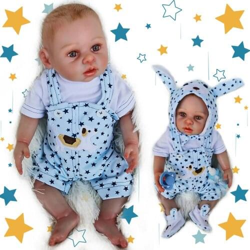 Reborn Baby Doll Blue Boy Full Vinyl 16 inch Lifelike Realistic Silicone Kids Infant Lovely Babe Boneca Educationa