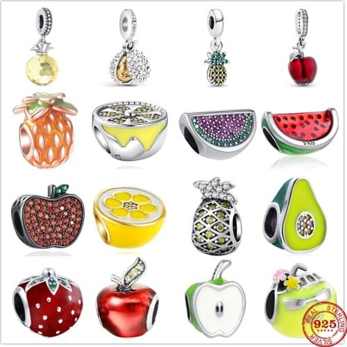 Hot sale 100% 925 Sterling Silver Fruit Lemon Apple Charm Fit Original Pandora Bracelet Making DIY Fashion Jewelry For Women