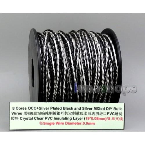 LN006149 8 Core Pure OCC Silver Plated Silver Black Bulk Mixed Wire For Custom DIY Shure Fostex QDC acrolink Earphone Headphone