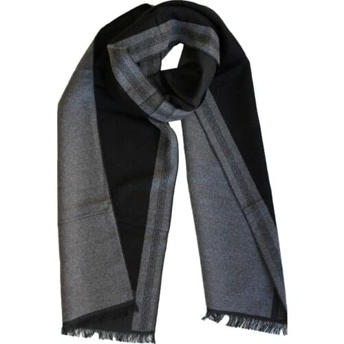 Mens Scarf With Greek Design Black Gray Two-Tone Striped Check Scarf L