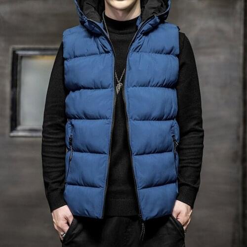 Saz Winter Mens Down Vest Men Casual Waistcoat Sleeveless Jackets Men Hooded Plus Size Down Vest Male Cotton Gilet Homme