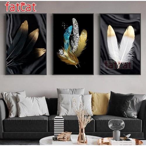 FATCAT Colored feathers diy 5d diamond painting full square round drill mosaic embroidery triptych kits wall decoration AE2948