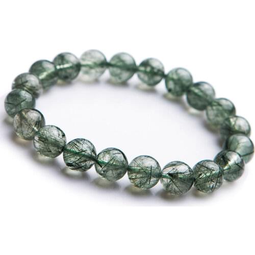 Genuine Natural Green Rutilated Quartz Clear Round Beads Bracelet Women Stretch Rutilated Quartz Crystal 7mm 8mm 9mm 10mm AAAA