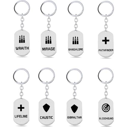 2019 New 8 Styles Game Apex Legends Keychain Stainless Steel Keyrings Bag Key Holder Fans Gifts Men Jewelry Key Ring llaveros
