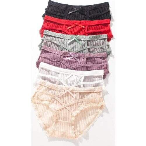 Solid Laciness Briefs for Women Breathable Cotton Womens Underwear Panties Intimates Lingerie Female Sexy Knickers