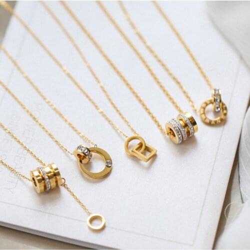 KSRA Gold Stainless Steel Roman Number Crystal Pendant Necklace For Women Titanium Steel Necklaces Female Jewelry 2021 New