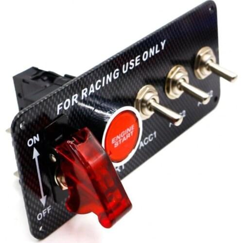 12V 5-in-1 Carbon Pattern Panel Third Gear Ignition Switch with LED Universal Car Accessories