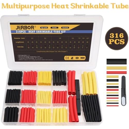 JERBOR 316pcs Assorted Polyolefin Heat Shrinkable Tubing Hollow Tube Sleeves Wrap Wire Set Cable Protector