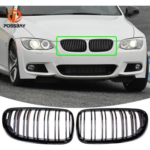 POSSBAY 1 Pair Gloss Black Double Lines Front Center Grill Hood Grilles for BMW 3-Series E92 Coupe/Cabrio 2010 2011 2012 2013
