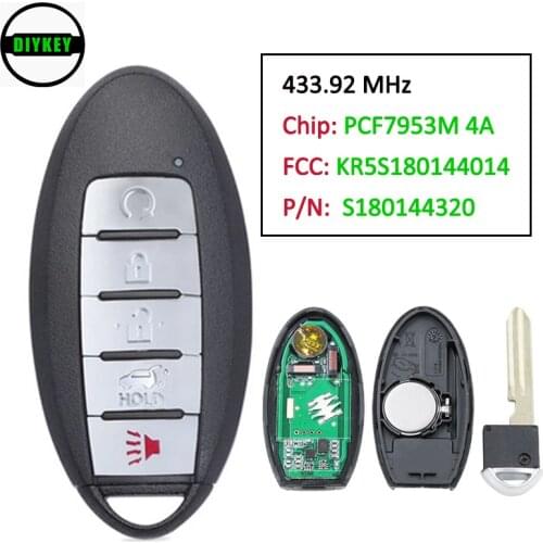 DIYKEY KR5S180144014 433.92MHz PCF7953M 4A Chip Keykess-Go Remote Key Fob 5 Button for Infiniti QX60 2016-2018 P/N: S180144320