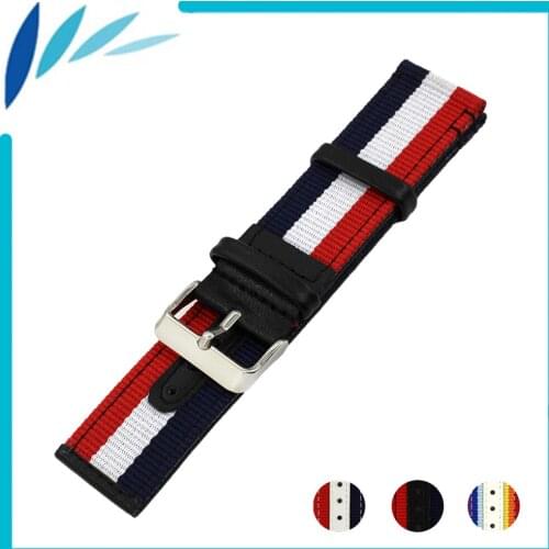 Nylon Nato Leather Watch Band 24mm for Suunto Core Canvas Fabric Strap Wrist Loop Belt Bracelet Black White Red Blue + Pin +Tool