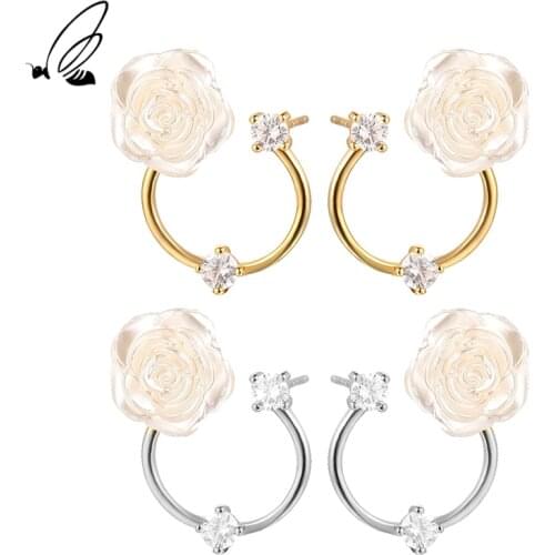 SSTEEL Zircon Rose Shape Stud Earrings Gift For Women Sterling Silver 925 Earring Luxury 2021 New Trendy Earings Fine Jewelry