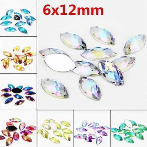 Horse eye Shape Resin Rhinestone AB Crystal Acrylic Decorate Nail art 6x12MM 500Pcs Flat Back Earth Facet Decorative Nail Drill