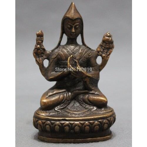 Tibet Bronze Figurine Buddhism Maitreya Joss Tsongkhapa Master Buddha Statue