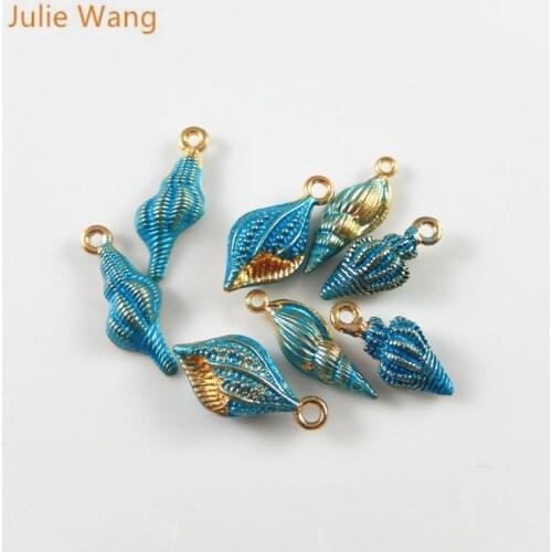 Julie Wang 16PCS Mixed Style Blue Enamel Gold Zinc Alloy Conch Shape Necklace Pendant Charms Bracelet Handmade Jewelry Accessory