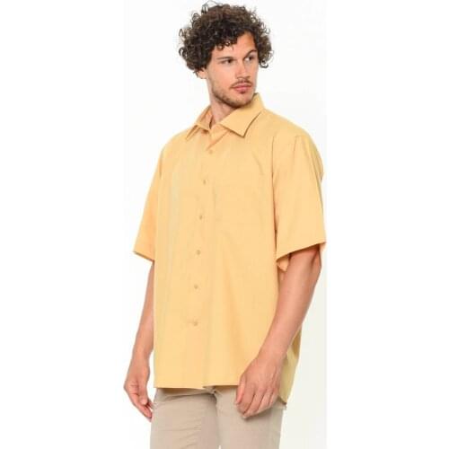 Varetta Plus Size Yellow Formal Dresses Big Size Men Oxford Business Casual Short Sleeve Classic Solid Big Size Mens Shirts- turkey