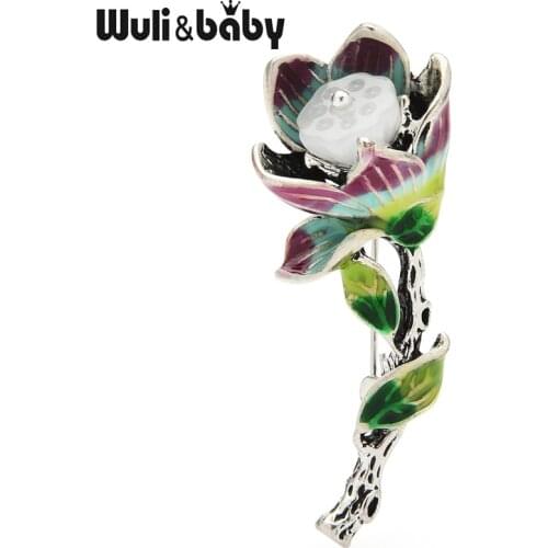 Wuli&baby Vintage Lotus Flower Brooches For Women Unisex 2-color Enamel Flower Party Casual Brooch Pins Gifts