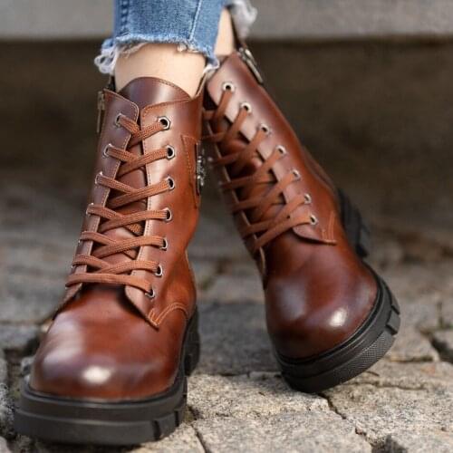 Tonar Liza Tan Skin Lace-Up Women Boots Seasonal Comfortable and Stylish Trend Fashion Winter