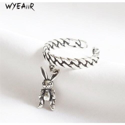 WYEAIIR 925 Sterling Silver Cute Retro Bunny Braided Female Resizable Opening Rings