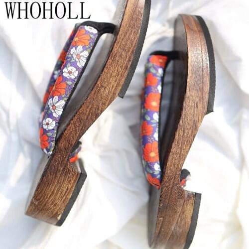 WHOHOLL Geta Womens Clogs Summer Flat Slippers Cos Japanese Flip-flops Thick-soled Slippers Summer Non-slip High Heel