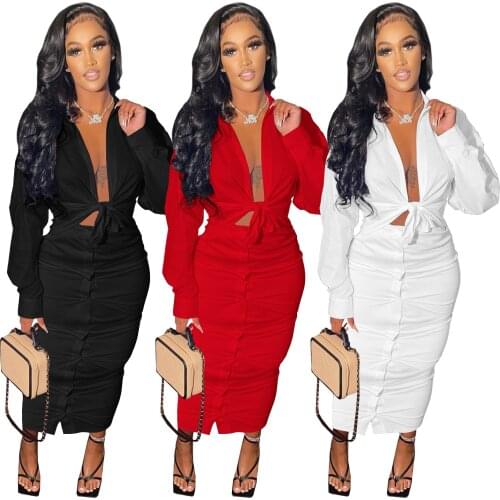 Two Piece Set Women Fashion Commuter Shirt Tops Button Skirt suits Office Ladies Two Piece Suits