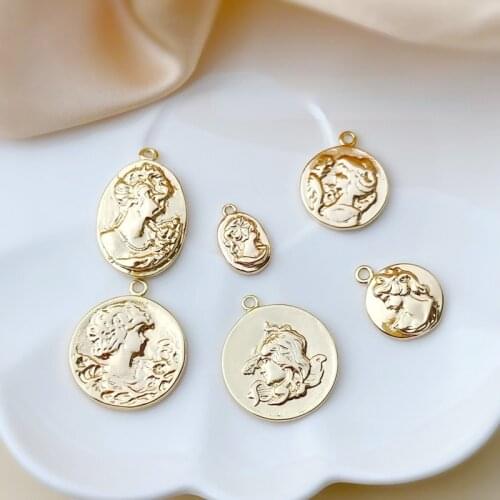 18K gold-clad baroque style French literary girl portrait gold coin coin medal pendant DIY earrings necklace