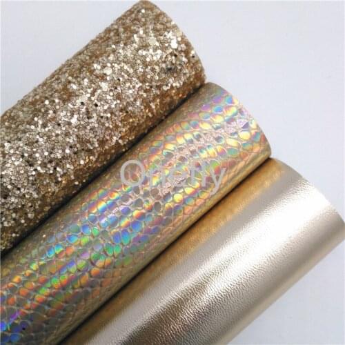 Onefly 21X29CM Gold Glitter Leather, Iridescent Synthetic Leather Faux Fabric Sheets For Bow DIY handbags shoes BQ050