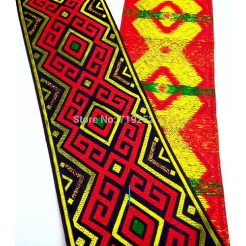 10cm 4'' Zigzag Garment Curtain Laciness National Jacquard Ribbon Woven Webbing Red Black Gold Mercerizing Rhombus Great Wal