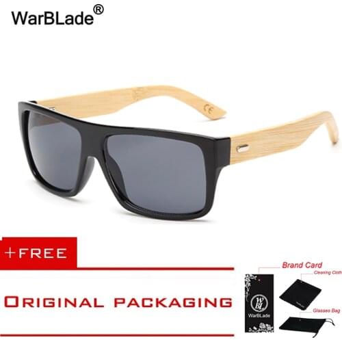 2018 Square Bamboo Sunglasses Men Natural Wooden Sun Glasses Outdoor Fishing Driving Sport Goggles Bambu Oculos 1523 WarBLade