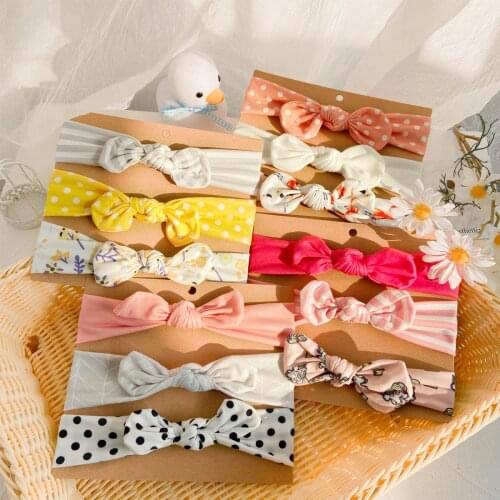 3 Pcs/Set Cute Rabbit Ear Elastic Baby Girl Headband Flower Printed Bows Kids Headbands Turban Baby Girls Hair Accessories