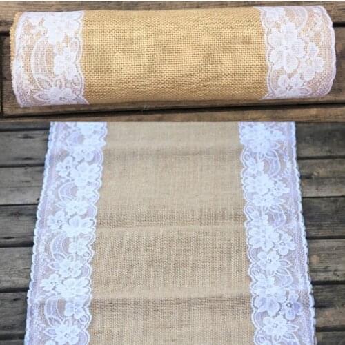 3pcs/lot Jute Table Runner with White Lace For Wedding decoration 275cm*30cm