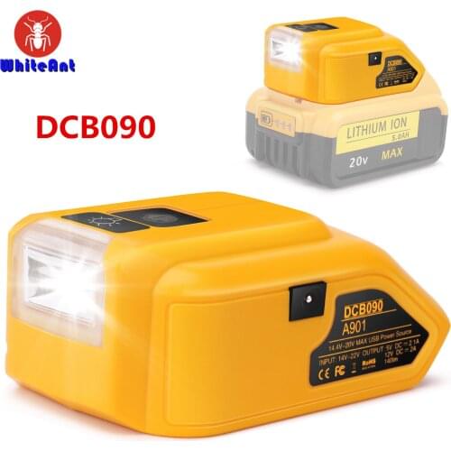DCB090 Battery Adapter For Dewalt 14.4V 18V 20V Battery Dual USB Fast Charger LED Work Light Power Source Supply
