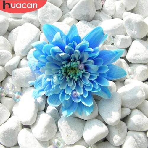 HUACAN Diamond Painting Flower Stone Home Decor Embroidery Cross Stitch Blue Floral Mosaic Wall Stickers