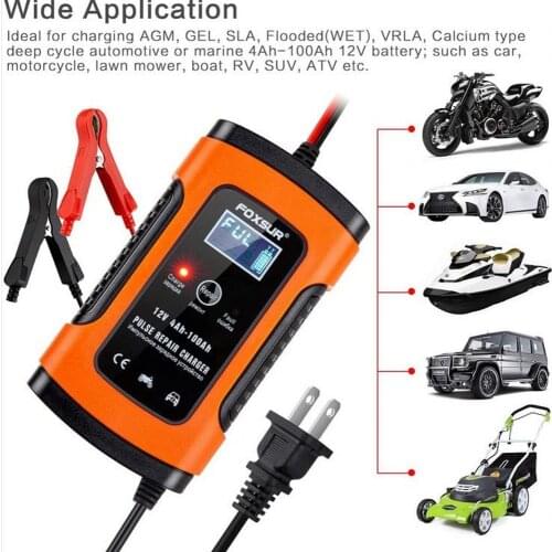 FOXSUR 12V Automatic Smart Battery Charger Car & Motorcycle Charger, 12AH 36Ah 45AH 60AH 100AH Pulse Repair Charger LCD Display