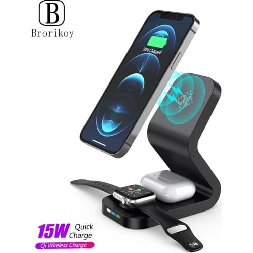 15W Fast Wireless Charger Station 3 in 1 Smart Magnetic Holder for Magsafing iPhone 12 Pro Max iWatch 6 5 4 Airpods Pro Charging