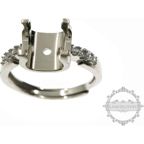 6.5-9mm big round Gems CZ stone prong setting solid 925 sterling silver bezel tray DIY adjustable ring settings 1294114